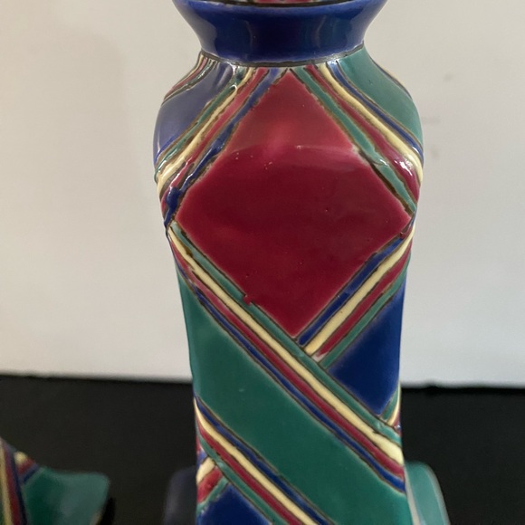 Vintage Oklahoma Importing Company Hand Painted Ceramic 8.5” Pair Candle Holders - Picture 7 of 9